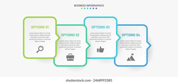 Horizontal progress bar featuring 4 arrow-shaped elements, symbolizing the four stages of business strategy and progression. Clean timeline infographic design template. Vector for presentation