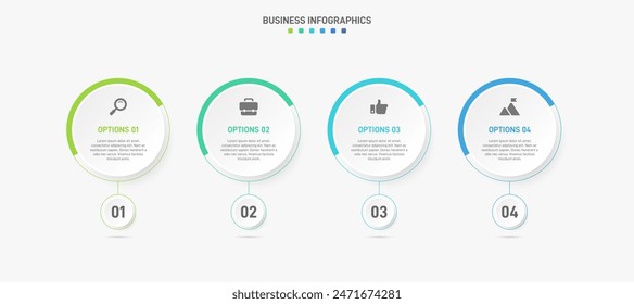 Horizontal progress bar featuring 4 arrow-shaped elements, symbolizing the four stages of business strategy and progression. Clean timeline infographic design template. Vector for presentation