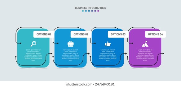 Horizontal progress bar featuring 4 arrow-shaped elements, symbolizing the four stages of business strategy and progression. Clean timeline infographic design template. Vector for presentation