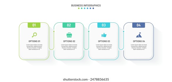 Horizontal progress bar featuring 4 arrow-shaped elements, symbolizing the four stages of business strategy and progression. Clean timeline infographic design template. Vector for presentation