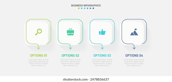 Horizontal progress bar featuring 4 arrow-shaped elements, symbolizing the four stages of business strategy and progression. Clean timeline infographic design template. Vector for presentation