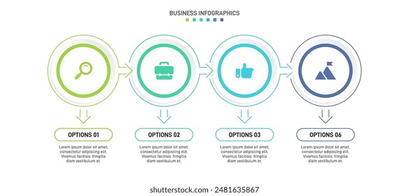 Barra de progreso Horizontal con 4 Elementos en forma de flecha, que simbolizan las cuatro etapas de estrategia y progresión empresarial. Plantilla de diseño de infografía de línea de tiempo limpia. Vector de presentación