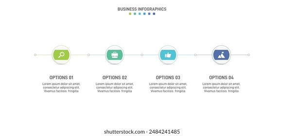 Horizontal progress bar featuring 4 arrow-shaped elements, symbolizing the four stages of business strategy and progression. Clean timeline infographic design template. Vector for presentation