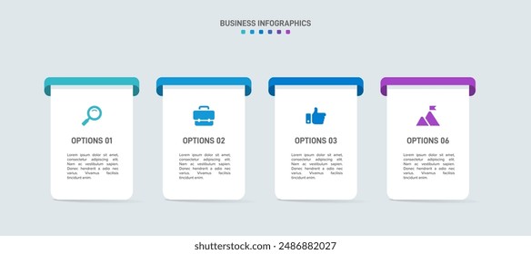 Barra de progreso Horizontal con 4 Elementos en forma de flecha, que simbolizan las cuatro etapas de estrategia y progresión empresarial. Plantilla de diseño de infografía de línea de tiempo limpia. Vector de presentación