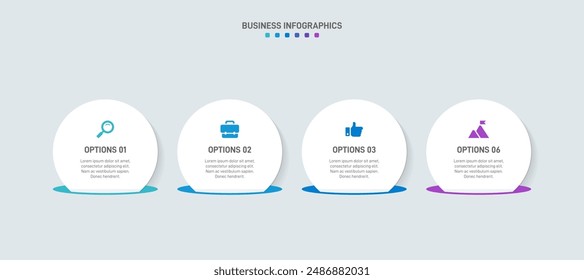 Horizontaler Fortschrittsbalken mit vier pfeilförmigen Elementen, die die vier Stufen der Geschäftsstrategie und des Fortschritts symbolisieren. Vorlage des Infografik-Designs für eine saubere Zeitleiste. Vektorgrafik für die Präsentation