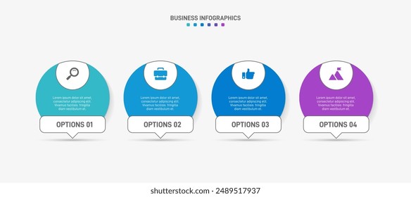 Horizontal progress bar featuring 4 arrow-shaped elements, symbolizing the four stages of business strategy and progression. Clean timeline infographic design template. Vector for presentation