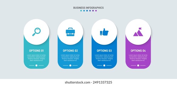 Horizontal progress bar featuring 4 arrow-shaped elements, symbolizing the four stages of business strategy and progression. Clean timeline infographic design template. Vector for presentation