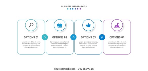 Horizontal progress bar featuring 4 arrow-shaped elements, symbolizing the four stages of business strategy and progression. Clean timeline infographic design template. Vector for presentation
