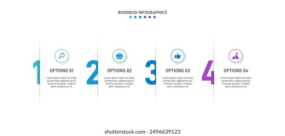 Horizontal progress bar featuring 4 arrow-shaped elements, symbolizing the four stages of business strategy and progression. Clean timeline infographic design template. Vector for presentation