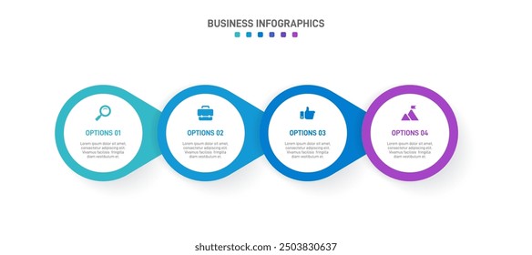 Horizontal progress bar featuring 4 arrow-shaped elements, symbolizing the four stages of business strategy and progression. Clean timeline infographic design template. Vector for presentation