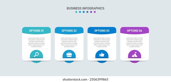 Horizontal progress bar featuring 4 arrow-shaped elements, symbolizing the four stages of business strategy and progression. Clean timeline infographic design template. Vector for presentation