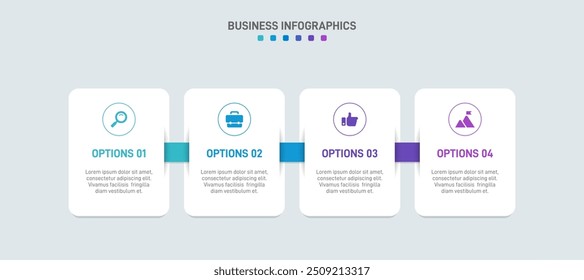 Horizontal progress bar featuring 4 arrow-shaped elements, symbolizing the four stages of business strategy and progression. Clean timeline infographic design template. Vector for presentation
