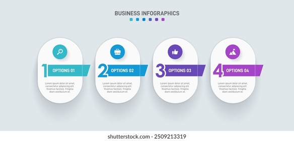 Barra de progreso Horizontal con 4 Elementos en forma de flecha, que simbolizan las cuatro etapas de la estrategia y la progresión empresarial. Plantilla de diseño de infografía de línea de tiempo limpia. Vector de presentación