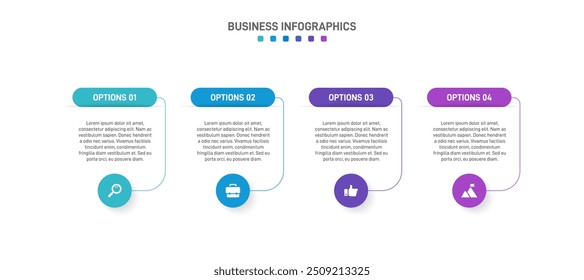 Horizontal progress bar featuring 4 arrow-shaped elements, symbolizing the four stages of business strategy and progression. Clean timeline infographic design template. Vector for presentation