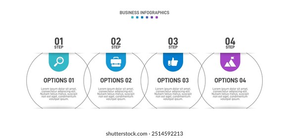 Horizontal progress bar featuring 4 arrow-shaped elements, symbolizing the four stages of business strategy and progression. Clean timeline infographic design template. Vector for presentation