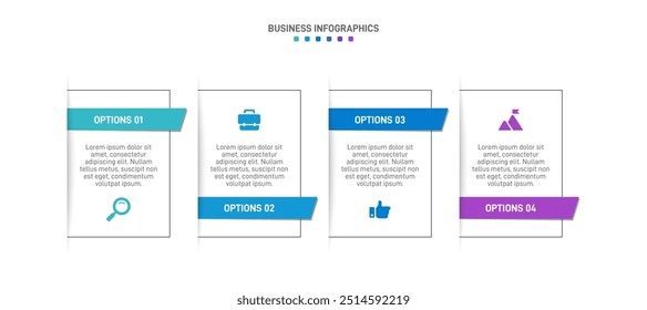 Horizontal progress bar featuring 4 arrow-shaped elements, symbolizing the four stages of business strategy and progression. Clean timeline infographic design template. Vector for presentation