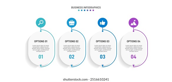 Barra de progresso horizontal com 4 elementos em forma de seta, simbolizando os quatro estágios da estratégia de negócios e progressão. Modelo de design de infográfico de linha do tempo limpo. Vetor para apresentação