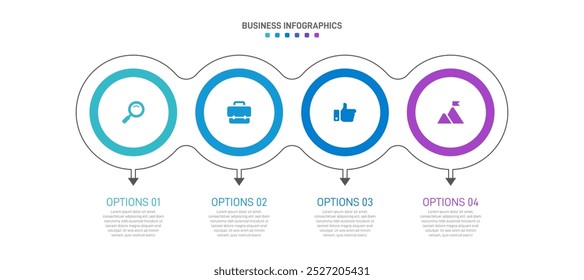 Horizontaler Fortschrittsbalken mit 4 pfeilförmigen Elementen, die die vier Phasen der Geschäftsstrategie und des Fortschritts symbolisieren. Entwurfsvorlage für die Infografik der Zeitleiste säubern. Vektorgrafik für die Präsentation