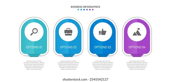 Horizontal progress bar featuring 4 arrow-shaped elements, symbolizing the four stages of business strategy and progression. Clean timeline infographic design template. Vector for presentation