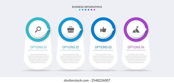 Horizontal progress bar featuring 4 arrow-shaped elements, symbolizing the four stages of business strategy and progression. Clean timeline infographic design template. Vector for presentation