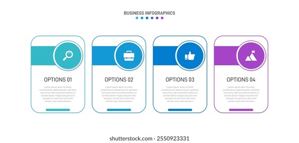 Horizontal progress bar featuring 4 arrow-shaped elements, symbolizing the four stages of business strategy and progression. Clean timeline infographic design template. Vector for presentation