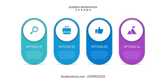 Horizontal progress bar featuring 4 arrow-shaped elements, symbolizing the four stages of business strategy and progression. Clean timeline infographic design template. Vector for presentation