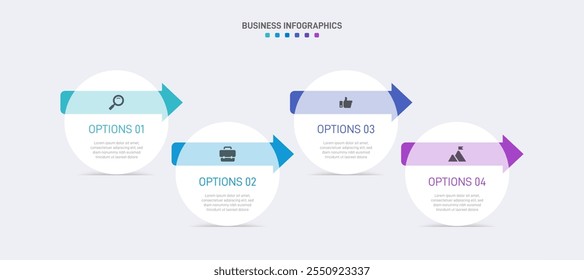 Horizontal progress bar featuring 4 arrow-shaped elements, symbolizing the four stages of business strategy and progression. Clean timeline infographic design template. Vector for presentation