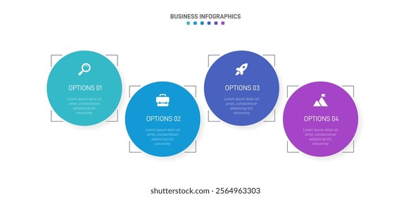 Horizontal progress bar featuring 4 arrow-shaped elements, symbolizing the four stages of business strategy and progression. Clean timeline infographic design template. Vector for presentation