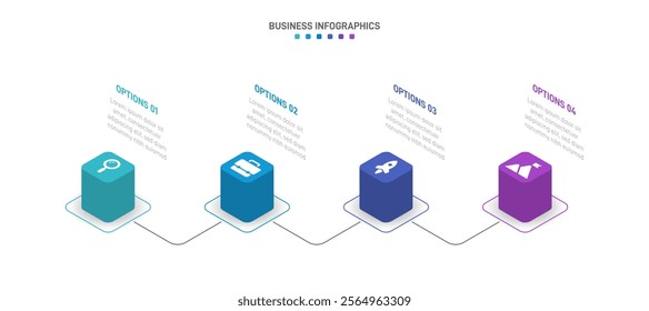 Horizontal progress bar featuring 4 arrow-shaped elements, symbolizing the four stages of business strategy and progression. Clean timeline infographic design template. Vector for presentation