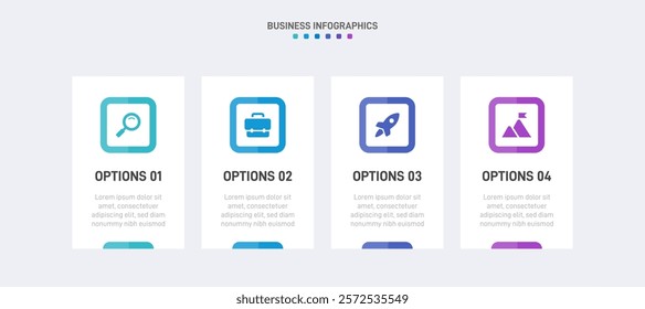 Horizontal progress bar featuring 4 arrow-shaped elements, symbolizing the four stages of business strategy and progression. Clean timeline infographic design template. Vector for presentation