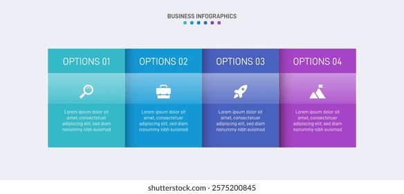 Horizontal progress bar featuring 4 arrow-shaped elements, symbolizing the four stages of business strategy and progression. Clean timeline infographic design template. Vector for presentation