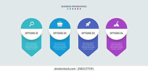 Horizontal progress bar featuring 4 arrow-shaped elements, symbolizing the four stages of business strategy and progression. Clean timeline infographic design template. Vector for presentation
