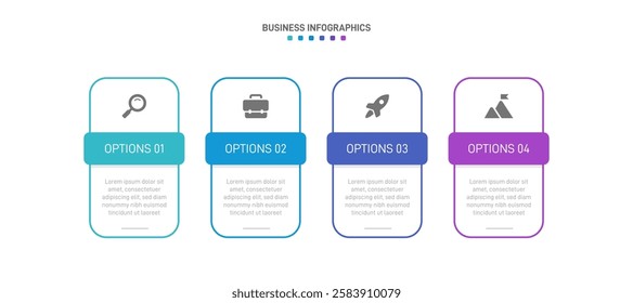 Horizontal progress bar featuring 4 arrow-shaped elements, symbolizing the four stages of business strategy and progression. Clean timeline infographic design template. Vector for presentation