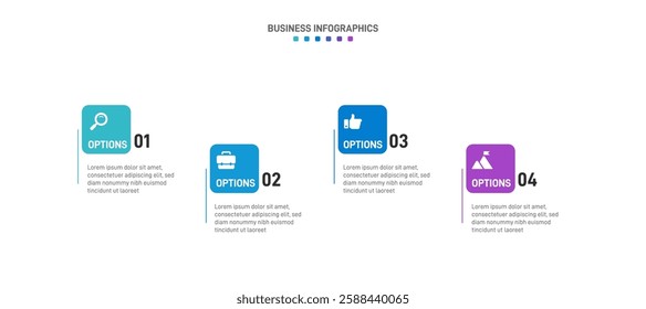 Horizontal progress bar featuring 4 arrow-shaped elements, symbolizing the four stages of business strategy and progression. Clean timeline infographic design template. Vector for presentation