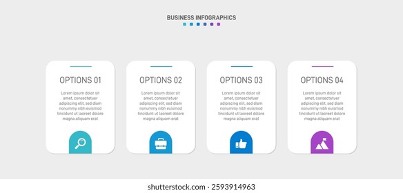 Horizontal progress bar featuring 4 arrow-shaped elements, symbolizing the four stages of business strategy and progression. Clean timeline infographic design template. Vector for presentation