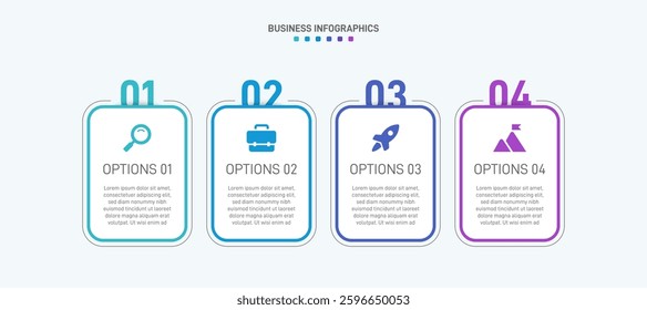 Horizontal progress bar featuring 4 arrow-shaped elements, symbolizing the four stages of business strategy and progression. Clean timeline infographic design template. Vector for presentation