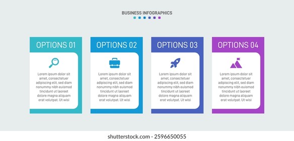 Horizontal progress bar featuring 4 arrow-shaped elements, symbolizing the four stages of business strategy and progression. Clean timeline infographic design template. Vector for presentation