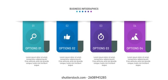 Horizontal progress bar featuring 4 arrow-shaped elements, symbolizing the four stages of business strategy and progression. Clean timeline infographic design template. Vector for presentation