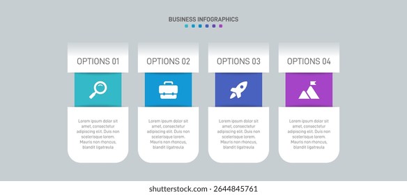 Horizontal progress bar featuring 4 arrow-shaped elements, symbolizing the four stages of business strategy and progression. Clean timeline infographic design template. Vector for presentation