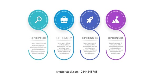 Horizontal progress bar featuring 4 arrow-shaped elements, symbolizing the four stages of business strategy and progression. Clean timeline infographic design template. Vector for presentation