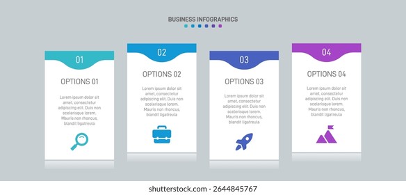 Horizontal progress bar featuring 4 arrow-shaped elements, symbolizing the four stages of business strategy and progression. Clean timeline infographic design template. Vector for presentation
