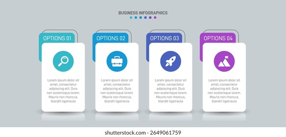 Horizontal progress bar featuring 4 arrow-shaped elements, symbolizing the four stages of business strategy and progression. Clean timeline infographic design template. Vector for presentation