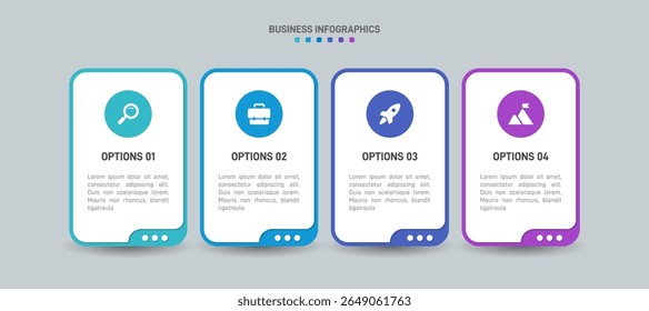 Horizontal progress bar featuring 4 arrow-shaped elements, symbolizing the four stages of business strategy and progression. Clean timeline infographic design template. Vector for presentation