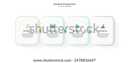 Horizontal progress bar featuring 4 arrow-shaped elements, symbolizing the four stages of business strategy and progression. Clean timeline infographic design template. Vector for presentation