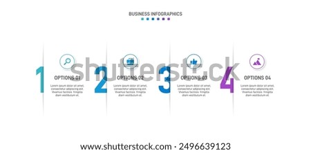 Horizontal progress bar featuring 4 arrow-shaped elements, symbolizing the four stages of business strategy and progression. Clean timeline infographic design template. Vector for presentation