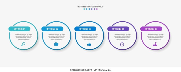 Horizontal progress bar featuring 5 arrow-shaped elements, symbolizing the five stages of business strategy and progression. Clean timeline infographic design template. Vector for presentation