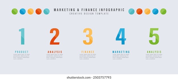 Horizontal progress bar featuring 5 arrow-shaped elements, symbolizing the 5 stages of business strategy and progression. Clean timeline infographic design template. Vector for presentation