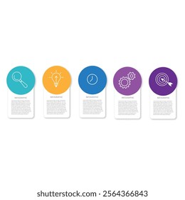 Horizontal progress bar featuring 5 arrow-shaped elements, symbolizing the four stages of business strategy and progression. Clean timeline infographic