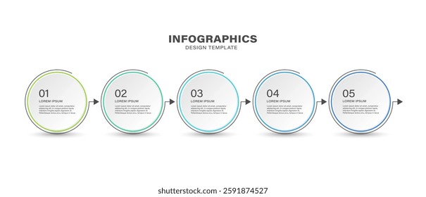Horizontal progress bar featuring 5 arrow-shaped elements, symbolizing the five stages of business strategy and progression. Clean timeline infographic