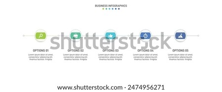 Horizontal progress bar featuring 5 arrow-shaped elements, symbolizing the five stages of business strategy and progression. Clean timeline infographic design template. Vector for presentation